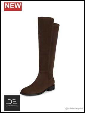 Women's Flat Knee High Boots Round Toe Side Zipper Faux Suede Fall
